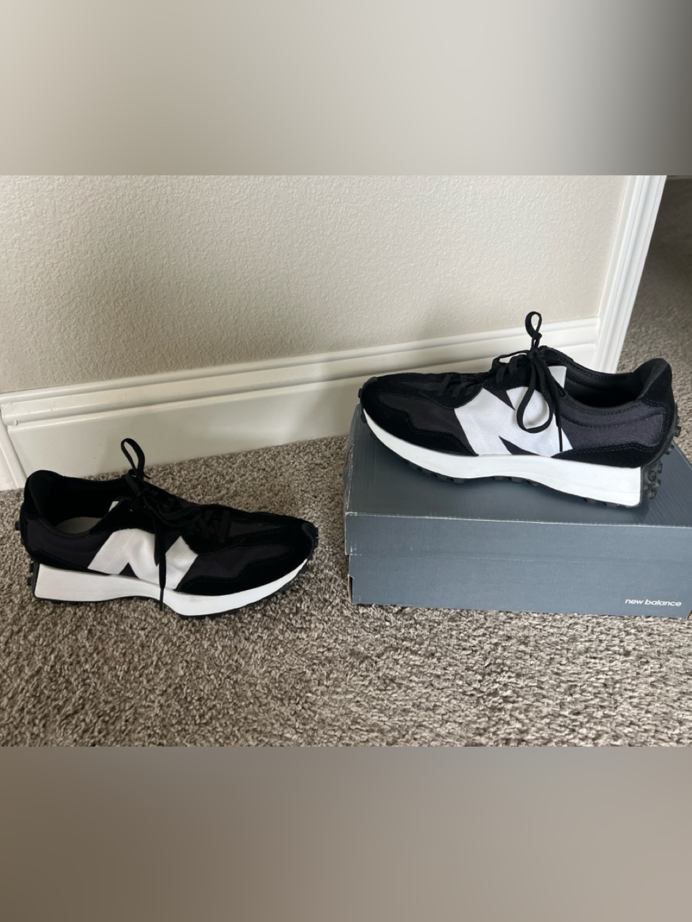 New Balance Black and White 327 Retro Runner Sneakers